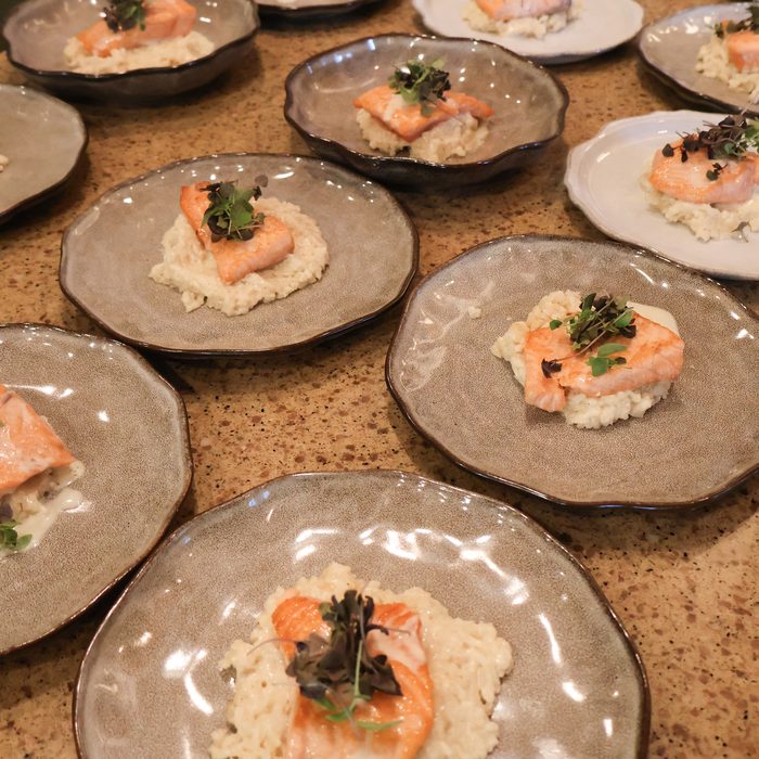 Salmon plated on stoneware