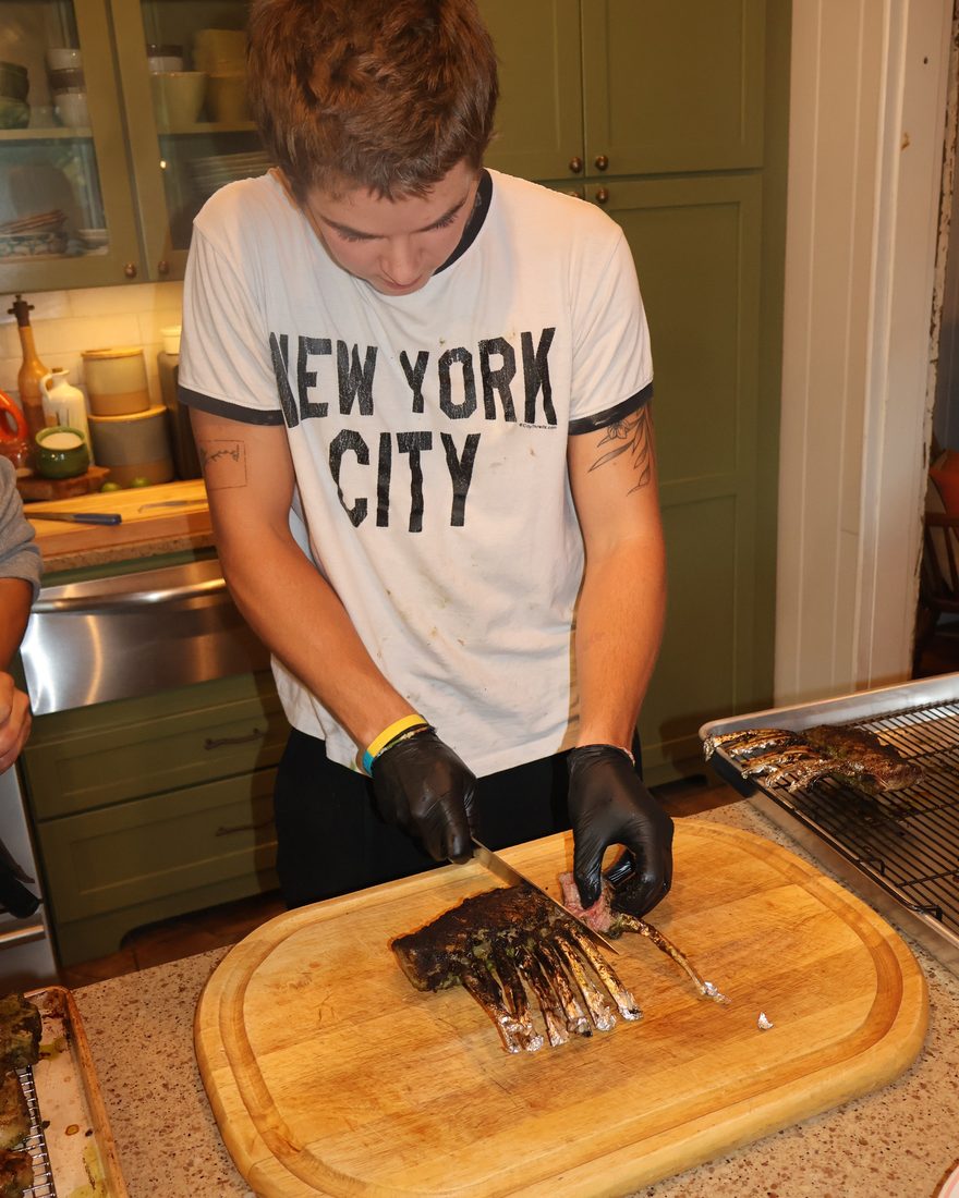 Carving a rack of lamb