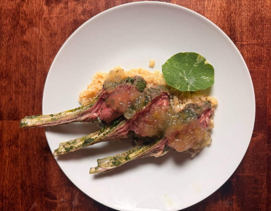 Lamb chops with a nasturtium leaf